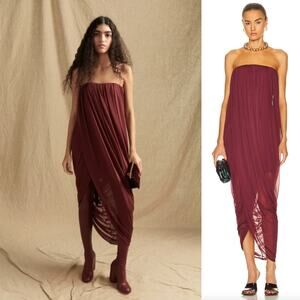 Burberry | Violet Dress in Deep Mulberry Strapless Draped Midi 0 w/ Tags